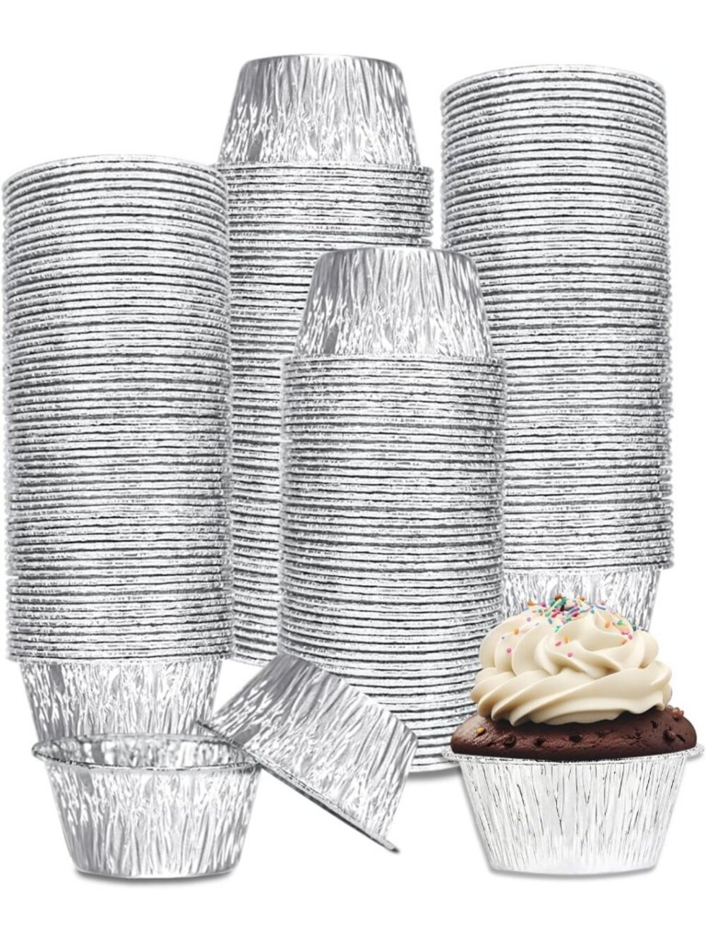 150 Pcs Silver Aluminum Foil Baking Cups - Disposable Ramekins for Cupcakes